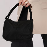 Prada Nylon Beaded Logo Tassel Hobo