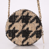 Chanel 2019 Tweed Houndstooth Round Crossbody w/ Pouch