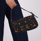 Fendi Denim Beaded Floral Baguette