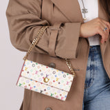 Limited Edition Louis Vuitton x Takashi Murakami Monogram Multicolor Blanc Sarah Wallet