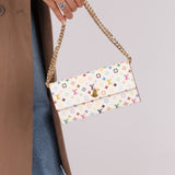 Limited Edition Louis Vuitton x Takashi Murakami Monogram Multicolor Blanc Sarah Wallet