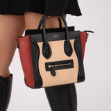 Celine Tri-color Nubuck Nano Luggage Tote