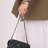 Chanel 2018 Iridescent Lambskin Double-Zip Pearl Wallet on Chain