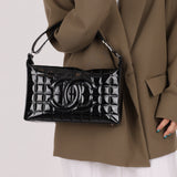 Chanel 2003 Vintage Black Patent Chocolate Bar Shoulder Bag