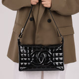 Chanel 2003 Vintage Black Patent Chocolate Bar Shoulder Bag