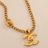 Chanel 1997 Gold Double Turnlock Pendant Necklace