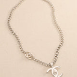 Chanel 1997 Silver Double Turnlock Pendant Necklace