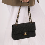 Ultra-Rare Chanel 1997 Black Denim Small Classic Double Flap 24K GP