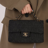 Ultra-Rare Chanel 1997 Black Denim Small Classic Double Flap 24K GP