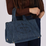 Prada Denim Medium Canapa Tote