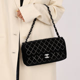 Ultra-Rare Runway Chanel 2004 Velvet East West Chain Stitch Single Flap