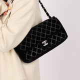 Ultra-Rare Runway Chanel 2004 Velvet East West Chain Stitch Single Flap