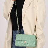 Chanel 2020 Seafoam Green Lambskin Mini Rectangular Flap