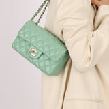 Chanel 2020 Seafoam Green Lambskin Mini Rectangular Flap