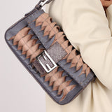 Rare Fendi 2000 Leather, Suede, & Snakeskin Pleated Selleria Baguette
