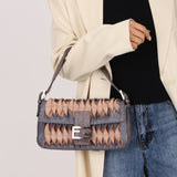 Rare Fendi 2000 Leather, Suede, & Snakeskin Pleated Selleria Baguette
