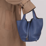 Hermès 2018 Bleu Brighton Capucine Taurillon Clemence and Swift Éclat Picotin Lock 18 PHW