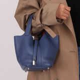 Hermès 2018 Bleu Brighton Capucine Taurillon Clemence and Swift Éclat Picotin Lock 18 PHW