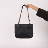 Chanel 1986 Vintage Navy Lambskin Chain Tote