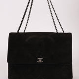 Chanel 1991 Suede CC Maxi Timeless Turnlock Flap Bag