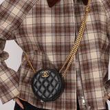 Chanel 2020 All-Slide Lambskin Quilted Pillow Crush Round Clutch With Chain
