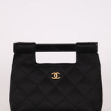 Rare Chanel 2004 Wood Handle Black Satin Mini Tote