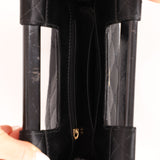 Rare Chanel 2004 Wood Handle Black Satin Mini Tote