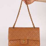 Chanel 1989 Light Carmel Lambskin Medium Classic Double Flap 24k GP