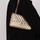 Ultra-Rare Chanel 2015 Metallic Gold Beaded Paris-Dubai Double Flap
