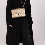Ultra-Rare Chanel 2015 Metallic Gold Beaded Paris-Dubai Double Flap
