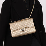 Ultra-Rare Chanel 2015 Metallic Gold Beaded Paris-Dubai Double Flap