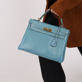 Hermès 2005 Bleu Jean Epsom Retourne Kelly 32 GHW