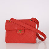 Rare Chanel 1997 Red Caviar Single Small Flap Shoulder Bag