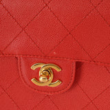 Rare Chanel 1997 Red Caviar Single Small Flap Shoulder Bag