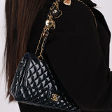 Chanel 2009 Patent Valentine's Charm Navy Flap Bag