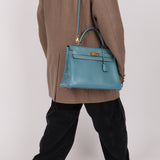 Hermès 2005 Bleu Jean Epsom Retourne Kelly 32 GHW