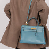 Hermès 2005 Bleu Jean Epsom Retourne Kelly 32 GHW