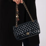 Chanel 2009 Patent Valentine's Charm Navy Flap Bag