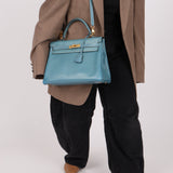 Hermès 2005 Bleu Jean Epsom Retourne Kelly 32 GHW