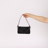 Ultra-Rare Fendi Zucchino Black Floral Beaded, Lizard, & Crystal Mini Baguette