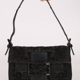 Ultra-Rare Fendi Zucchino Black Floral Beaded, Lizard, & Crystal Mini Baguette