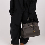 Hermès 2011 Gris Etain Clemence Retourne Birkin 35 GHW