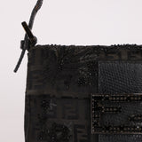 Ultra-Rare Fendi Zucchino Black Floral Beaded, Lizard, & Crystal Mini Baguette