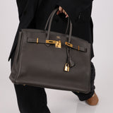 Hermès 2011 Gris Etain Clemence Retourne Birkin 35 GHW