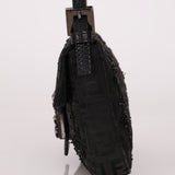 Ultra-Rare Fendi Zucchino Black Floral Beaded, Lizard, & Crystal Mini Baguette