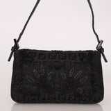 Ultra-Rare Fendi Zucchino Black Floral Beaded, Lizard, & Crystal Mini Baguette