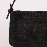 Ultra-Rare Fendi Zucchino Black Floral Beaded, Lizard, & Crystal Mini Baguette