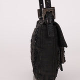 Ultra-Rare Fendi Zucchino Black Floral Beaded, Lizard, & Crystal Mini Baguette