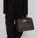 Hermès 2011 Gris Etain Clemence Retourne Birkin 35 GHW