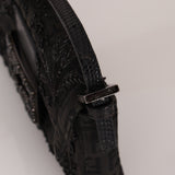 Ultra-Rare Fendi Zucchino Black Floral Beaded, Lizard, & Crystal Mini Baguette